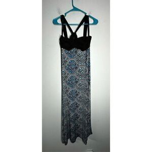 BisouBisou Michele Bohbot Bohemian Open Shoulder Geometric Print Maxi Dress Sz14